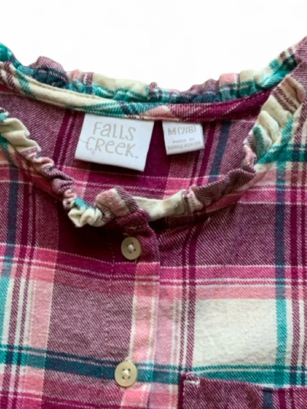Falls Creek Plaid LS Button Down Dress Girls Medium 7/8